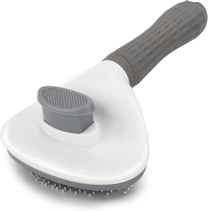 Depets Cat Brush for Shedding, Skin Friendly Self-Clean Dog Slicker Brush | Removes Loose Undercoat, for Dogs Cats Rabbits Long & Short Hair, Pet Grooming Tool with Rounded Tips, Ergonomic Handle, Gray