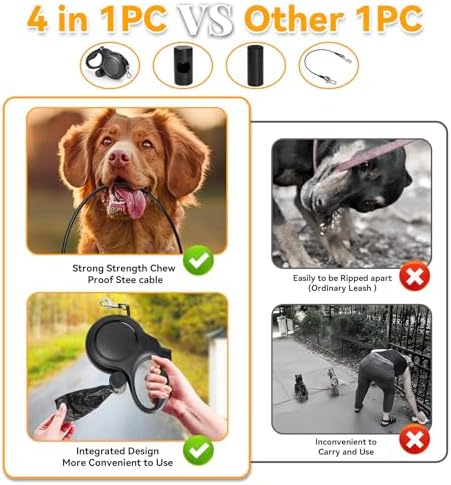 26ft Retractable Dog Leash for Large Dogs Up to 110lbs, Black