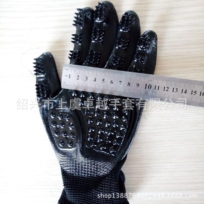 Pet Grooming Gloves for Dogs Cats Horses - Gentle Silicone Deshedding Brush Mitt - Hair Remover Tool for Bathing Massage - 1 Pair Black