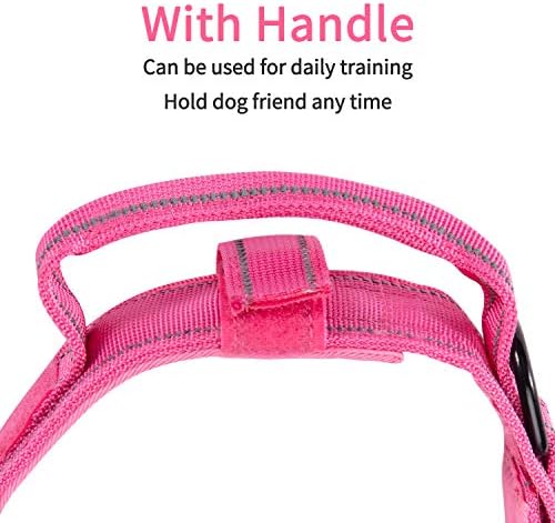 Dog Collar Tactical Highly Reflective Military Pet Collar Nylon with a American Flag Patch and a American Flag Pendant K9 Collar with Metal Buckle and Control Handle for XL Pink