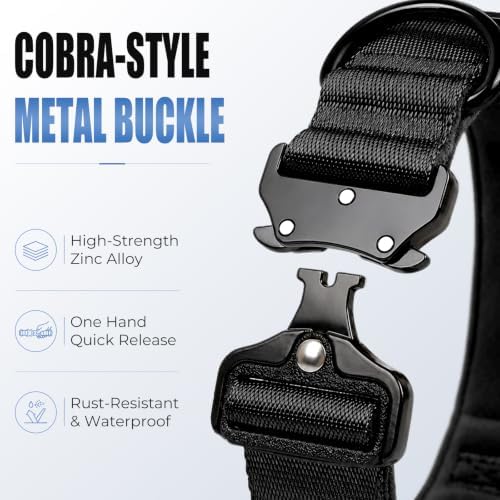 Tactical AirTag Dog Collar with Holder for Medium Large Dogs, Black, L