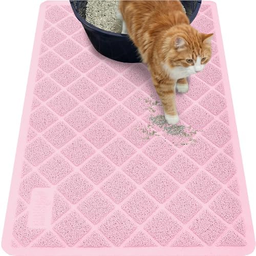 GORILLA GRIP Cat Litter Box Mat, Coiled Mesh Trapping Mats 35x23 Light Pink
