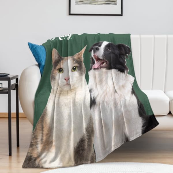 Personalized Dog Portrait Blanket, Custom Pet Blanket with Photo and Name, Customized Dog Cat Picture Blankets for Pet Lover, Birthday, Christmas, Pet Memorial Gift for Cat Dog Lovers 40"x50"