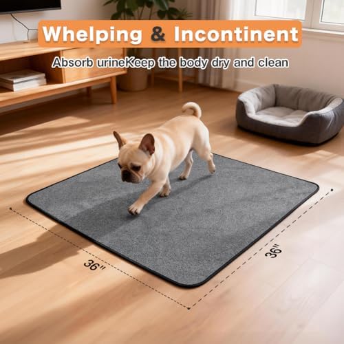 Washable Pee Pads for Dogs, Extra Large Reusable Dog Pee Pad, Waterproof Pet Mat, Dog Playpen Mats for Puppy Training Whelping Playpen Pads, Grey, 36x36 inch