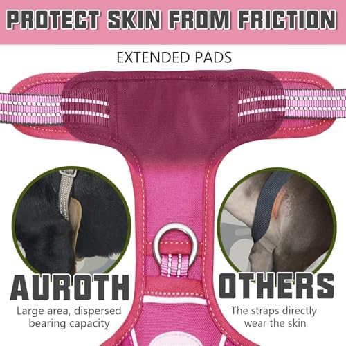 Auroth Tactical Dog Harness for Large Dogs No Pull Adjustable Pet Harness Reflective K9 Working Training Easy Control Pet Vest Military Service Dog Harnesses Rose Red M
