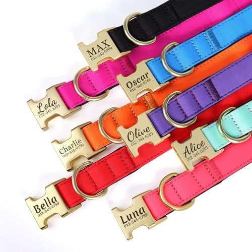 PET ARTIST Colorful Personalized Dog Collars, Breathable Soft, Hot Pink,M