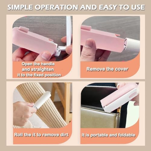 Mini Travel Lint Roller with 150 Sticky Sheets, Compact Portable Pet Hair Remover with Cover for Clothes, Travel, Small Foldable Lint Roller for Purse Car Bag Essentials (Pink)