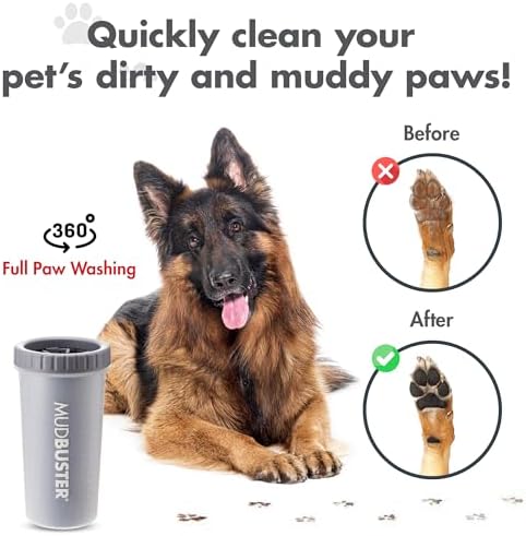 Dexas MudBuster Portable Dog Paw Cleaner, Premium Quality Large Gray Pet Accessory