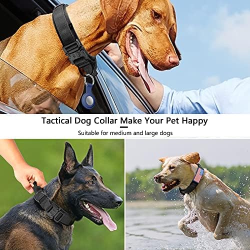 DAGANXI Tactical Dog Collar, Adjustable Military Training Nylon Dog Collar with Control Handle and Heavy Metal Buckle for Medium and Large Dogs, with Patches and Airtags Case (S, Black)