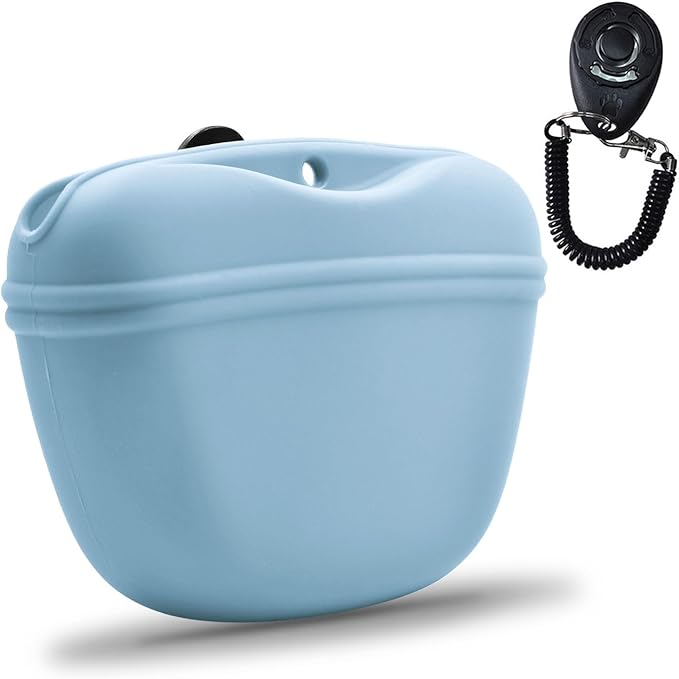 AUDWUD Silicone Dog Treat Pouch with Clicker Magnetic Closure Secure Clip | Upgraded clip keeps your treat pouch secure during training.Magnetic closure allows fast one hand access.Includes dog click