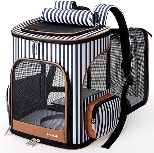 Lekereise Pet Carrier Backpack Expandable Cat Backpack Carrier for Small Dogs Large Cats Puppies, Dog Backpack Carrier for Hiking Travel Outdoor cat carrier backpack hold Pets Up to 20 25 Lbs, Striped