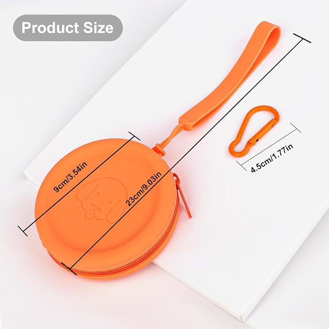 WALLFID Silicone Dog Treat Pouch Small Bag,with Pet Training Clicker,Walking Bag for Dog and Cat, Pocket Size, Easy to Clean, Odorless, Zipper Design,Moisture-Proof,Travel Walking Bag.(Orange)
