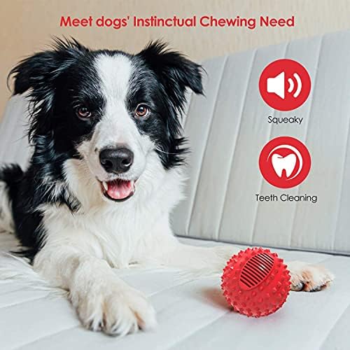 petizer Indestructible 4inch Squeaky Red Dog Balls for Aggressive Chewers, Relieve Anxiety, Interactive Dog Toy, Floatable Rubber Ball for Large Dogs, Indoor, Outdoor, Waterproof