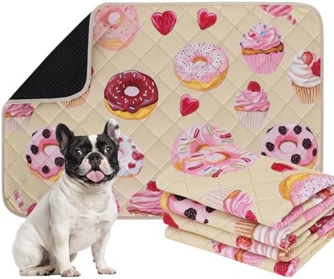 IEUUMLER Washable Pee Pads for Dogs, 2 Pack Cake Pattern Reusable Waterproof Puppy Potty Pads, Non-Slip Absorbent Pet Training Pads for Playpen Crate Bed EU015 Beige Cake, 40x28