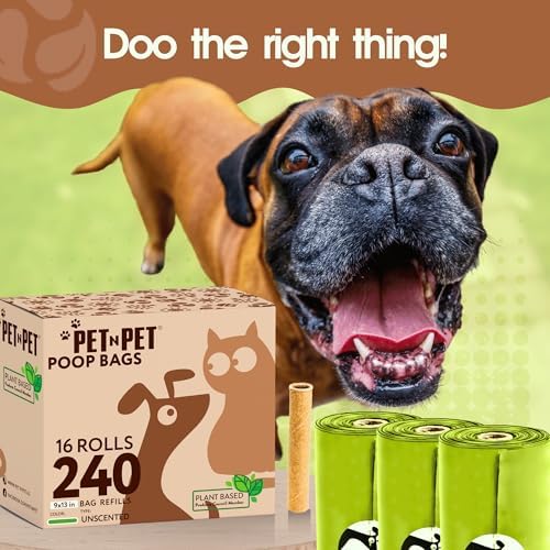 Pet N Pet Poop Bags for Dogs, 240 Count, Plant Based, Leak Proof Thick Roll