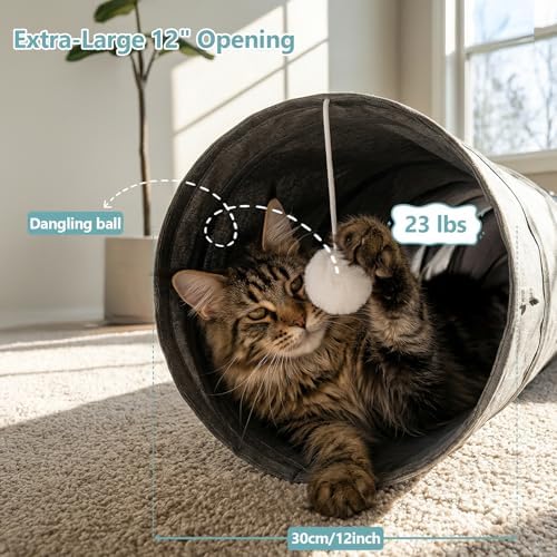 Ownpets Cactus Cat Tunnel 12" with Peek Holes for Indoor Large Cat, Grey