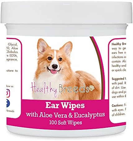 Healthy Breeds Pembroke Welsh Corgi Ear Cleaning Wipes with Aloe & Eucalyptus for Dogs 100 Count
