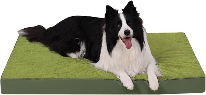 KSIIA Orthopedic Dog Bed for Extra Large Dogs with Waterproof, Green, 47x29 | Deluxe Soft Plush Dog Crate Bed, Washable Pet Mat with Removable Cover & Egg Crate Foam for Extra Large Dogs Sleeping