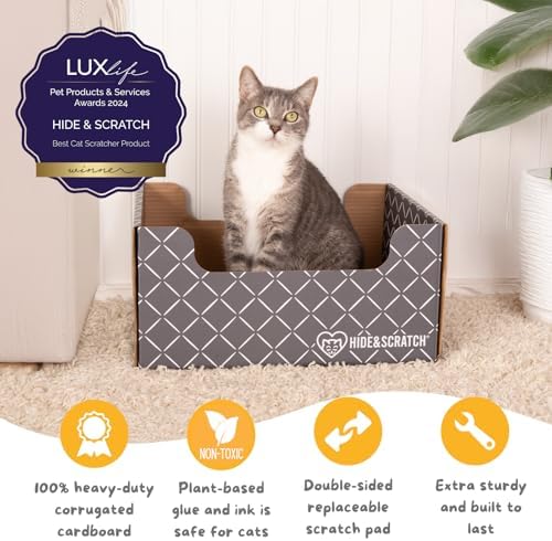 Hide & Scratch Cardboard Cat Scratcher Box & Bed with 3 Refill Pads Grey