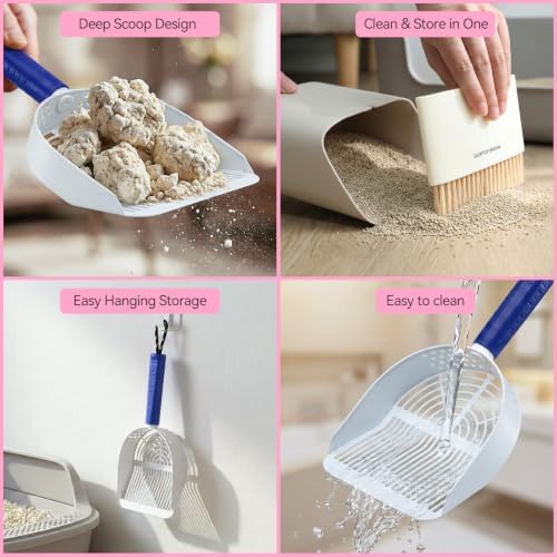 Cat Litter Scoop with Holder, 3 in 1 Metal Kitty Scooper