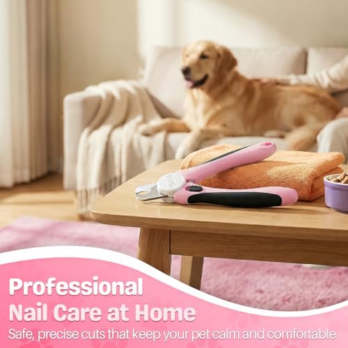 Flexzion Dog Nail Clippers and Cat Nail Trimmer with Safety Guard, Pink
