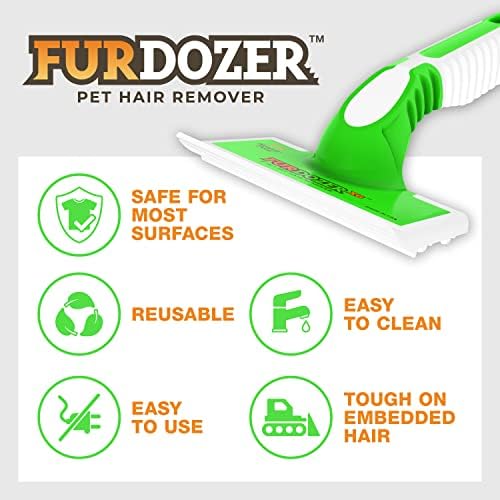 FurDozer Pet Hair Remover & Auto Detailing Tools - Cat & Dog Hair Remover for Carpets, Car Interiors, Couches, Bedding, & Pet Furniture (Green, (2 Pack) - X6)