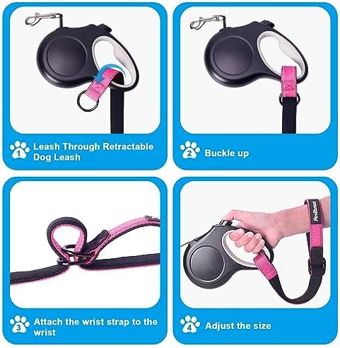 PetBonus 2 Packs Short Dog Leash, Safety Wrist Strap for Retractable Dog Leash, Reflective Design and Adjustable Soft Padded Handle, Extra Layer Security for Pet Stroller (Pink, Pink)