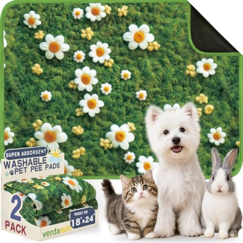 Washable Pee Pads for Dogs, Reusable Puppy Potty Training Pads, Ultra-Absorbent Thick Waterproof Leak-Proof Non-Slip Pads & Mat for Crate, Playpen, Floor, Whelping & Housebreaking , 2 Pack 18"x24"