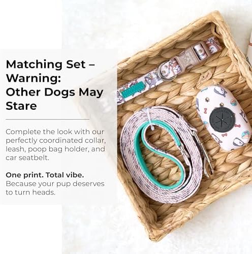 KIKI & RIKI Soft Nylon Dog Collar for Small Dogs, Adjustable, Quick-Release Buckle, Size S (Neck 9.4-14.6"), Beige Artist-Designed Print