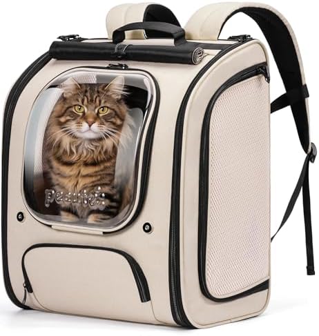 Pecute Cat Backpack Carrier,Large Space Cat Bubble Backpack,Ergonomic,Khaki