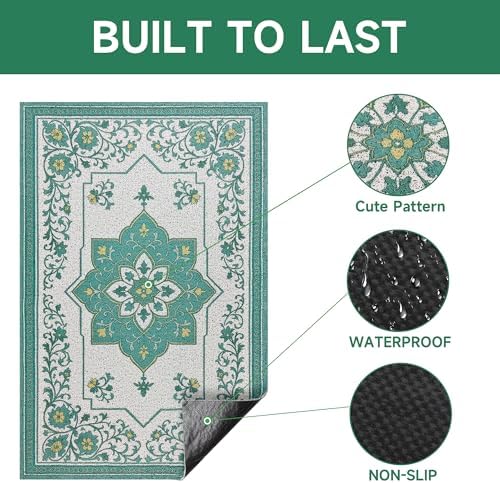 Cat Litter Mat, 35" x 23" Litter Box mat, Traps 100% Litter, Non-Slip Kitty Litter Trapping mats, Large Cute Litter mat, Easy Clean for Scatter Control, Bohe cat Food mat, Urine Waterproof