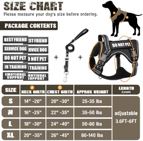Tactical Dog Harness and Leash Set with 10 Patches for Large Dogs