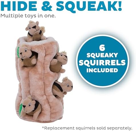 Outward Hound Hide-A-Squirrel Dog Toy – Interactive 2‑in‑1 Plush Puzzle with 6 Squeaky Removable Squirrels, X Large (Pack of 8)