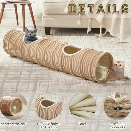 Cat Tunnel for Indoor Cats,Cats Toys Collapsible Tunnel Straight Tube with a Fun Ball and 2 Holes,Cat Play Tunnels,for Rabbits, Ferrets, Puppies & Large Pets,Diameter 11.8 Inch