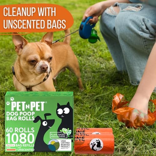 Pet N Pet Poop Bags for Dogs, 1080 Count, Plant Based, Unscented, Orange