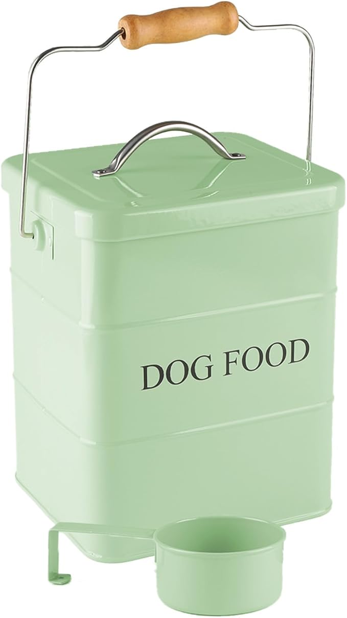 Metal Dog Food Storage Container 5~6Lbs Dog Treats Container Pet Food Storage Tin Portable Dog Food Treats Canister with Airtight Lid/Scoop-Farmhouse Style-Keep Kibble Fresh