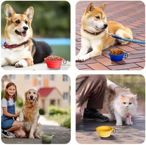 PetBonus 2-Pack Silicone Collapsible Dog Bowls, BPA Free Dishwasher Safe, Portable Foldable Expandable Travel Bowl, Food Water Feeding Cup Dish for Dogs Cats with 2 Carabiners (Black, Red)