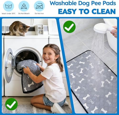 2 Pack Washable Pee Pads for Dogs, Reusable Puppy Pads, Absorbent & Leakproof Potty Pads for Dogs and Cats, Non-Slip Pet Training Pads for Whelping Playpen Crate, Gray 20"x28"