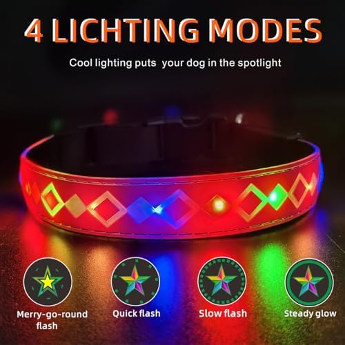 Personalized Flashing Dog Collar with Laser Engraved ID Tag