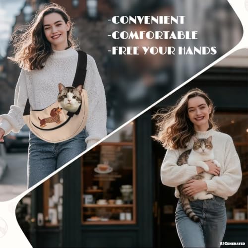 COEQINE Pink Dachshund Dog Sling Bag for Small Pets 0-15 Ibs Travel Walking