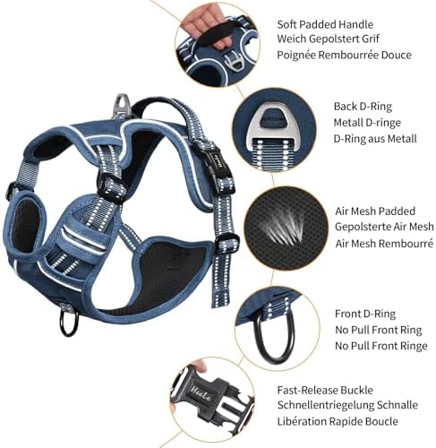 HEELE Dog Harness for Large Dogs No Pull Dog Vest Harness for Large Dog with Soft Padded Handle Reflective for Outdoor Training, Royal Blue, L