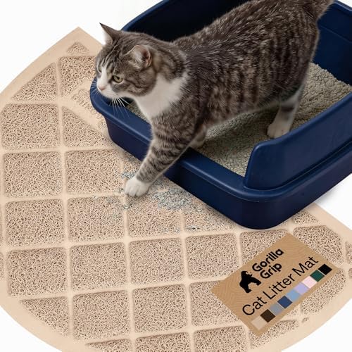 GORILLA GRIP Cat Litter Box Mat, Coiled Mesh Trapping Mats, 30x20 Beige