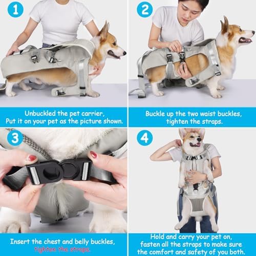 PetBonus Pet Front Dog Carrier Backpacks, Adjustable Pet Backpack, Legs Out Easy-fit Puppy Chest Carrier for Medium Small Dogs, Hands Free for Hiking, Cycling (Grey, XL)