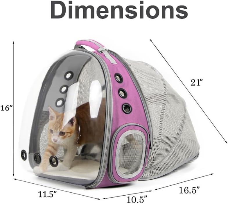 Expandable Pink Cat Backpack Carrier, Fit up to 12 lbs, Space Capsule Clear Bubble Window Pet Carrier Backpack for Kitten Bunny Rabbit and Small Puppy