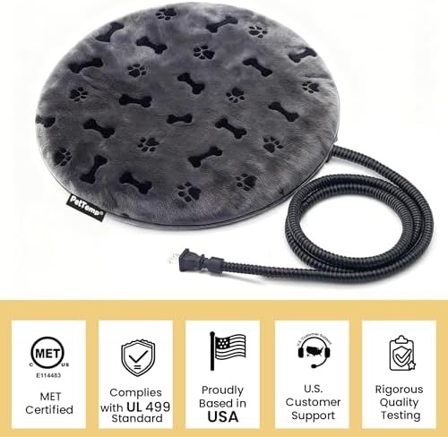 Pet Heating Pad for Cats Dogs Indoor & Sheltered Outdoor Waterproof Heated Cat Bed Heated Dog Bed Chew Resistant Cord Constant Temperature Electric Warming (Grey, R: 16" × 16" × 1.3")