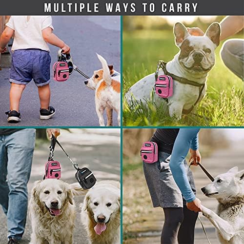 PetAmi Dog Poop Bag Holder for Leash, Waste Bag Dispenser Pet Pouch, Pink