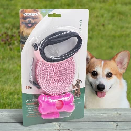Pink Rhinestone Bling Retractable Dog Leash for Small Dogs, Pet Cat Leash