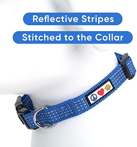 Pawtitas Reflective Dog Collar for Small Dogs – Adjustable Nylon Puppy Collar with Quick-Release Buckle | Fits Neck 11–16 in | Night Safety Training Collar | S | Blue