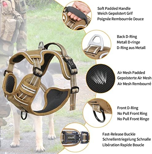 HEELE Dog Harness, Dog Harness for Small Medium Large Dogs No Pull Adjustable Padded Reflective Harness with Handle for Walking Training, Brown, S