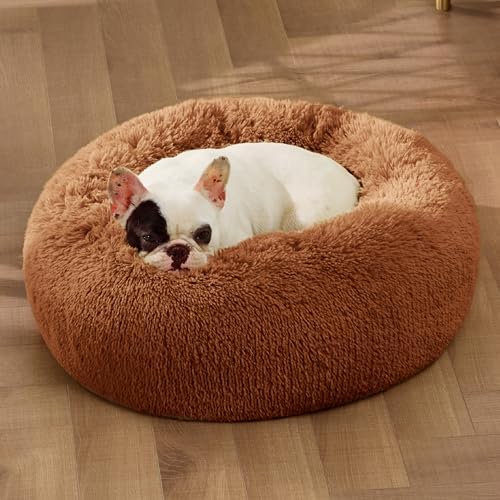 Bedsure Calming Small Dog Bed Donut Washable Cat＆Puppy Bed,23 inches Copper